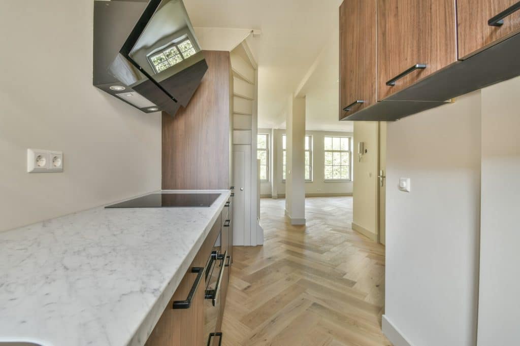 White marble kitchen countertop